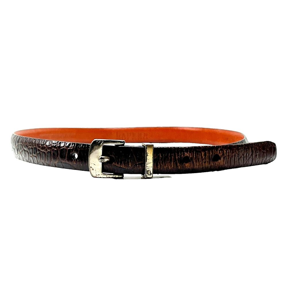 LAUREN Ralph Lauren Faux Croc Italian Brown Leather Womens Belt Size M Skinny
